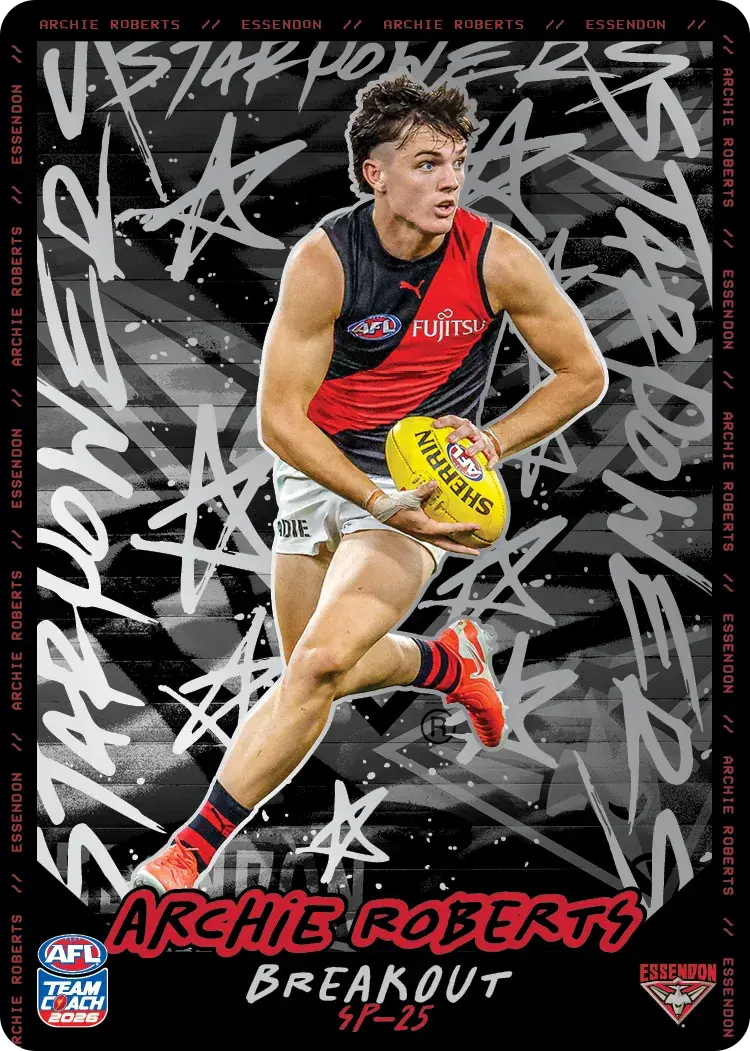 Teamcoach 2026 Star Powers Silver SP-25 Archie Roberts - Essendon Bombers