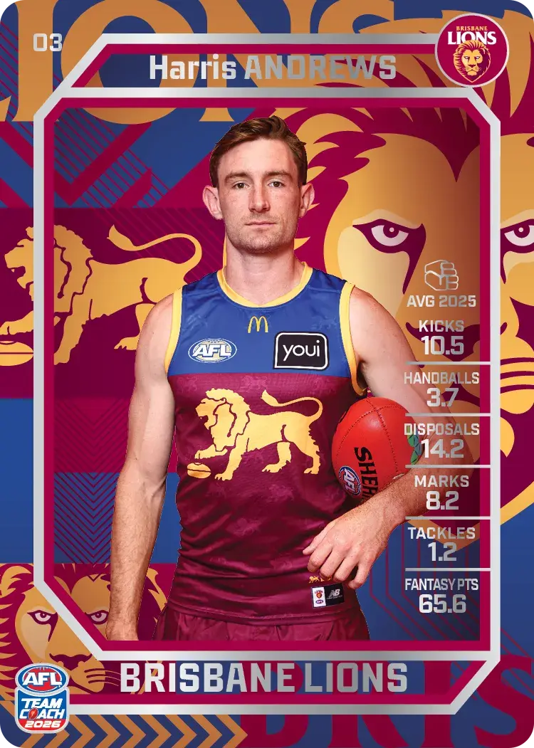 Teamcoach 2026 Base Silver Card #03 Harris Andrews - Brisbane Lions
