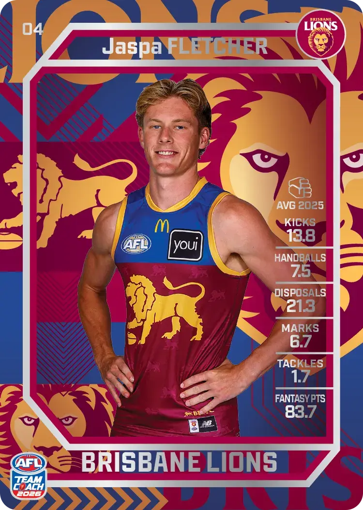 Teamcoach 2026 Base Silver Card #04 Jaspa Fletcher - Brisbane Lions