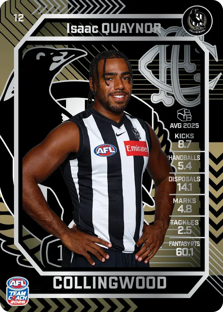 Teamcoach 2026 Base Silver Card #12 Isaac Quaynor - Collingwood