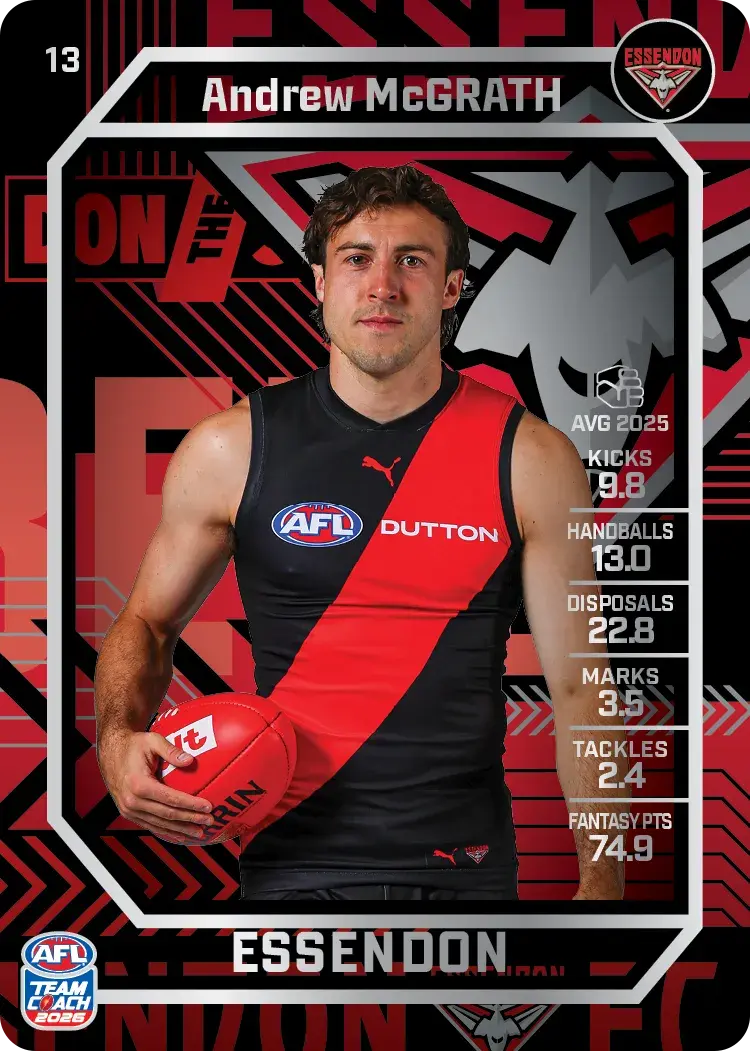 Teamcoach 2026 Base Silver Card #13 Andrew McGrath - Essendon