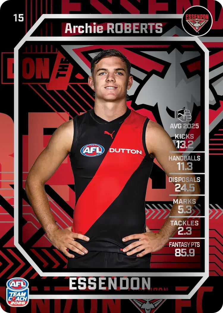 Teamcoach 2026 Base Silver Card #15 Archie Roberts - Essendon