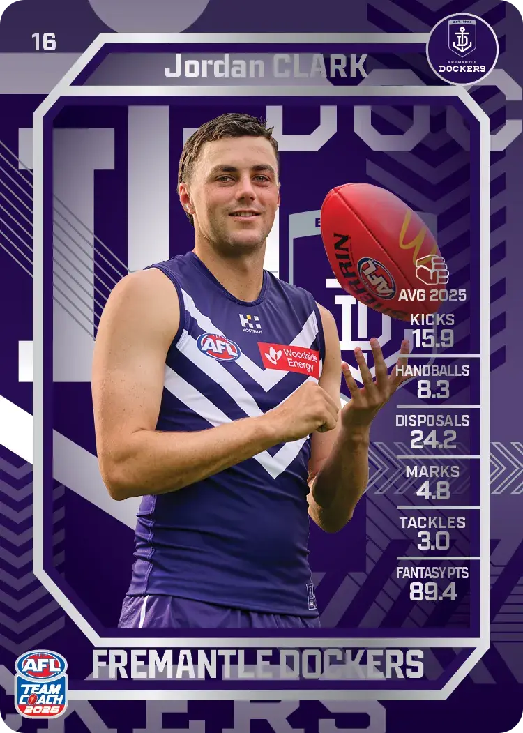Teamcoach 2026 Base Silver Card #16 Jordan Clark - Fremantle