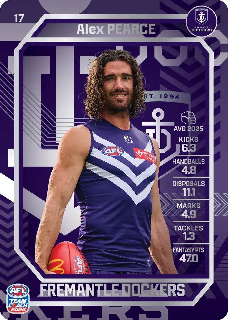 Teamcoach 2026 Base Silver Card #17 Alex Pearce - Fremantle