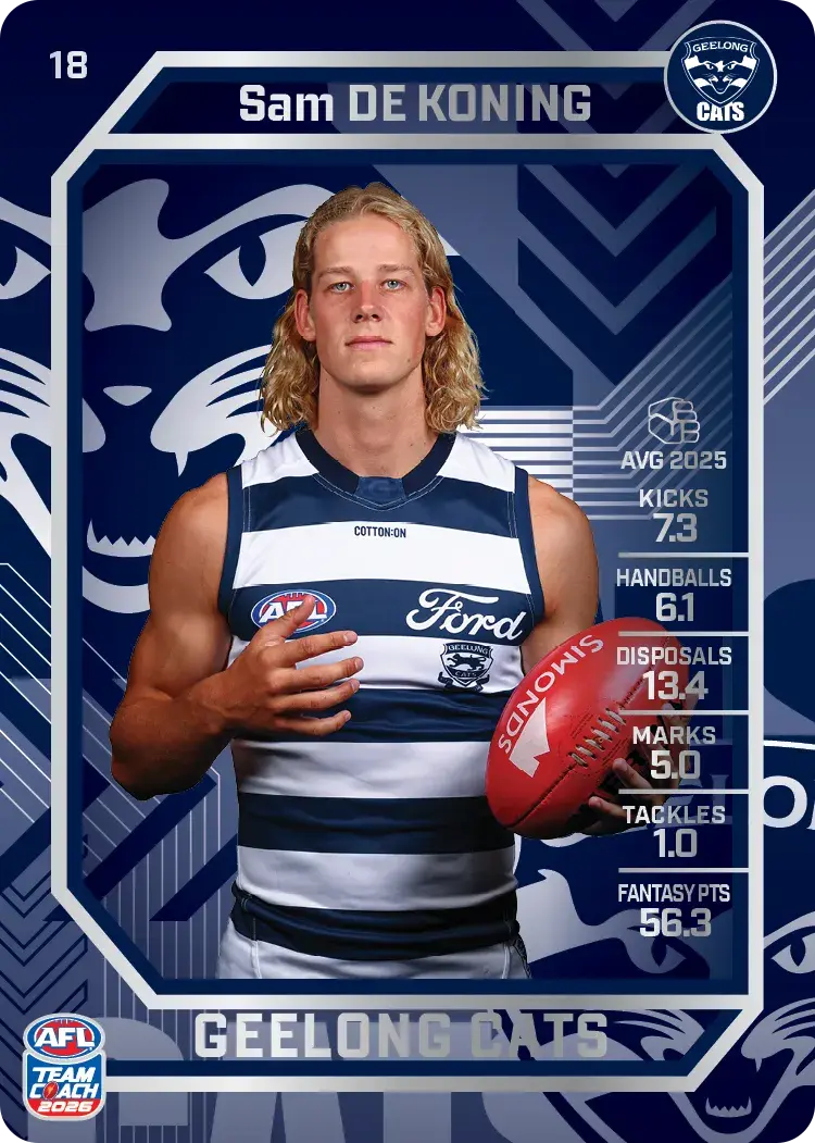 Teamcoach 2026 Base Silver Card #18 Sam De Koning - Geelong