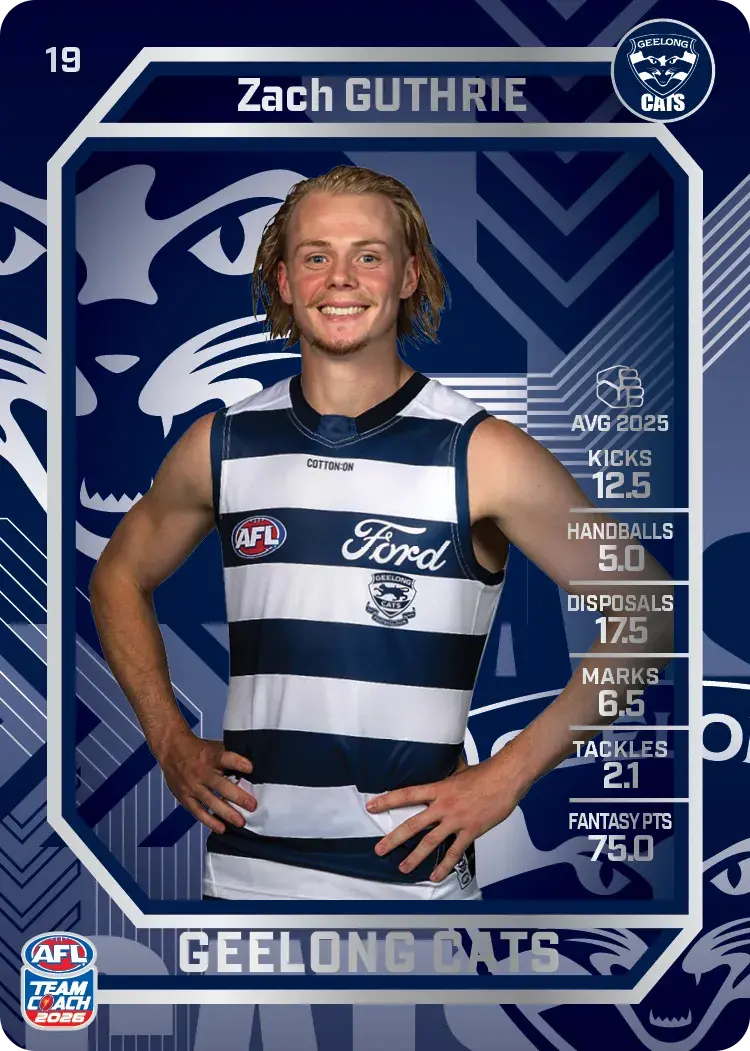 Teamcoach 2026 Base Silver Card #19 Zach Guthrie - Geelong