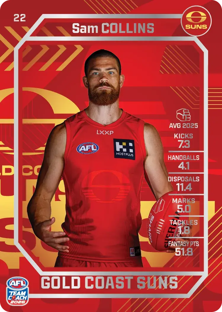 Teamcoach 2026 Base Silver Card #22 Sam Collins - Gold Coast Suns