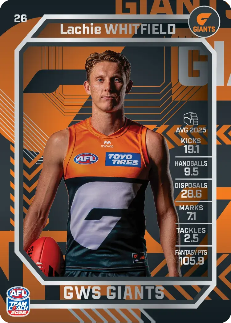 Teamcoach 2026 Base Silver Card #26 Lachie Whitfield - GWS Giants