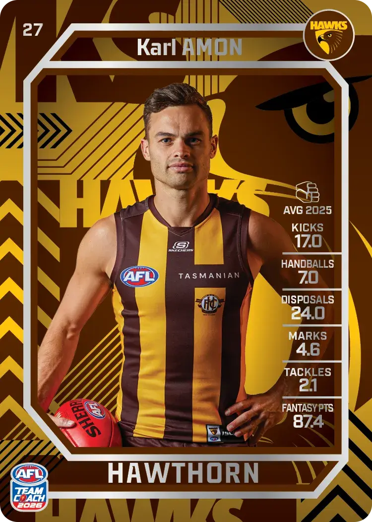Teamcoach 2026 Base Silver Card #27 Karl Amon - Hawthorn