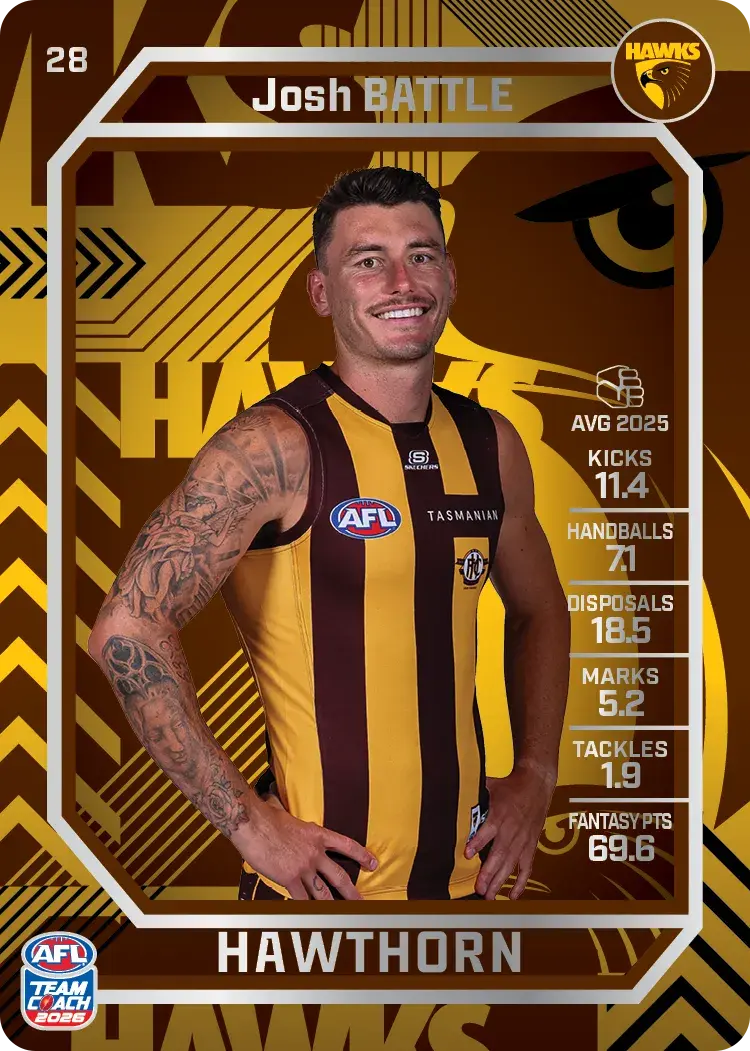 Teamcoach 2026 Base Silver Card #28 Josh Battle - Hawthorn