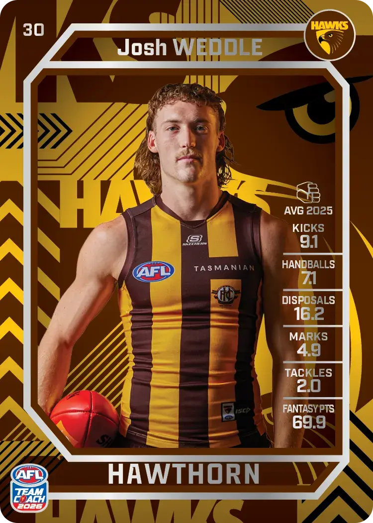 Teamcoach 2026 Base Silver Card #30 Josh Weddle - Hawthorn