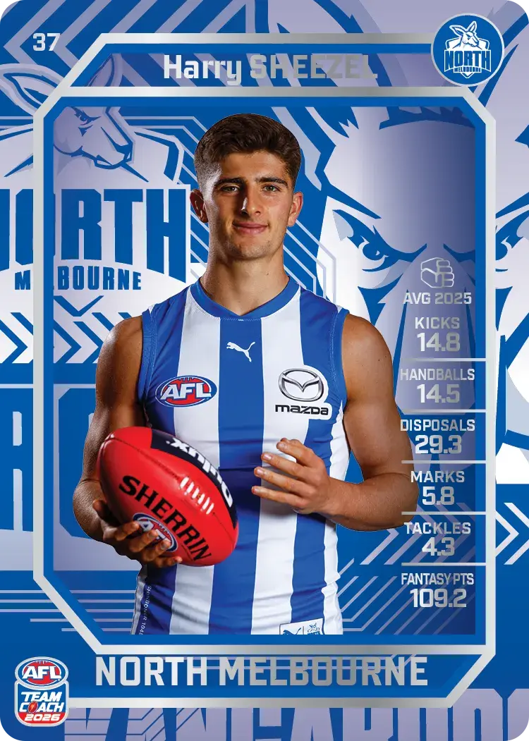 Teamcoach 2026 Base Silver Card #37 Harry Sheezel - North Melbourne