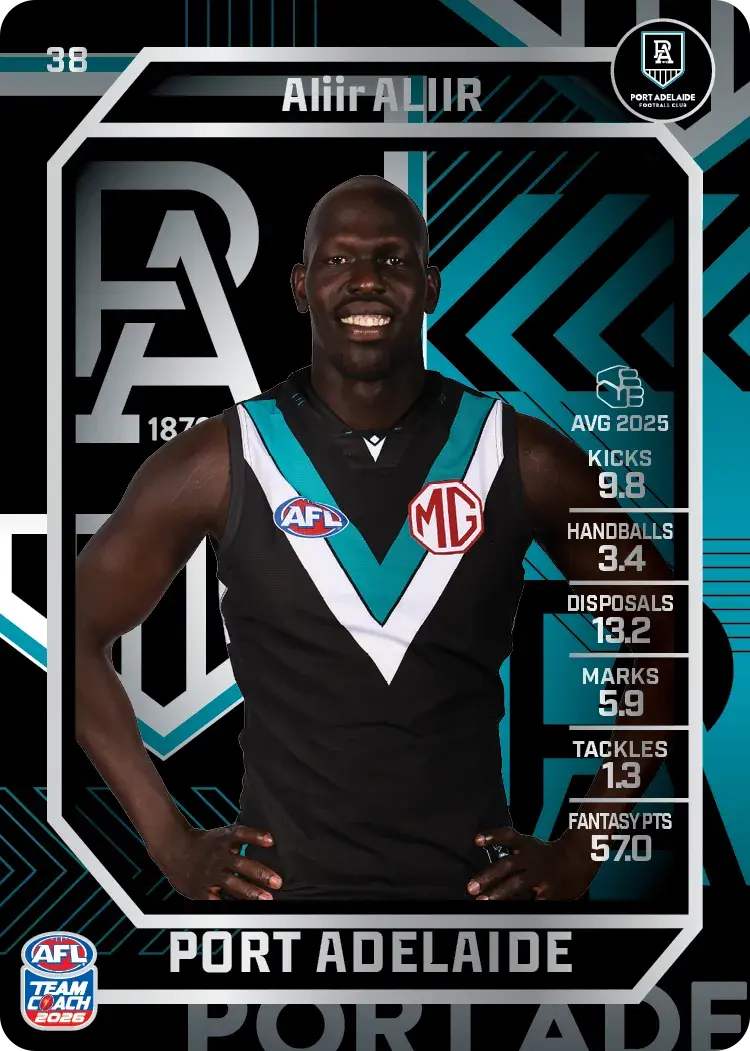 Teamcoach 2026 Base Silver Card #38 Aliir Aliir - Port Adelaide
