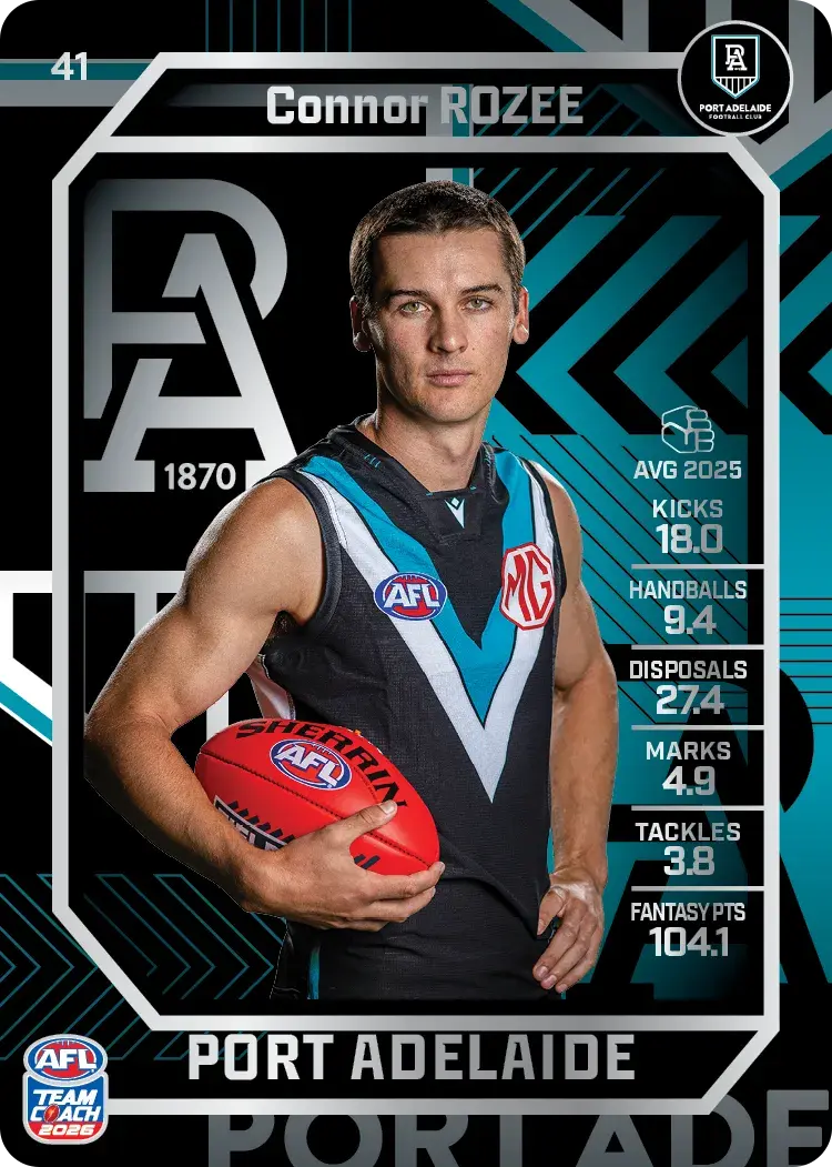 Teamcoach 2026 Base Silver Card #41 Connor Rozee - Port Adelaide