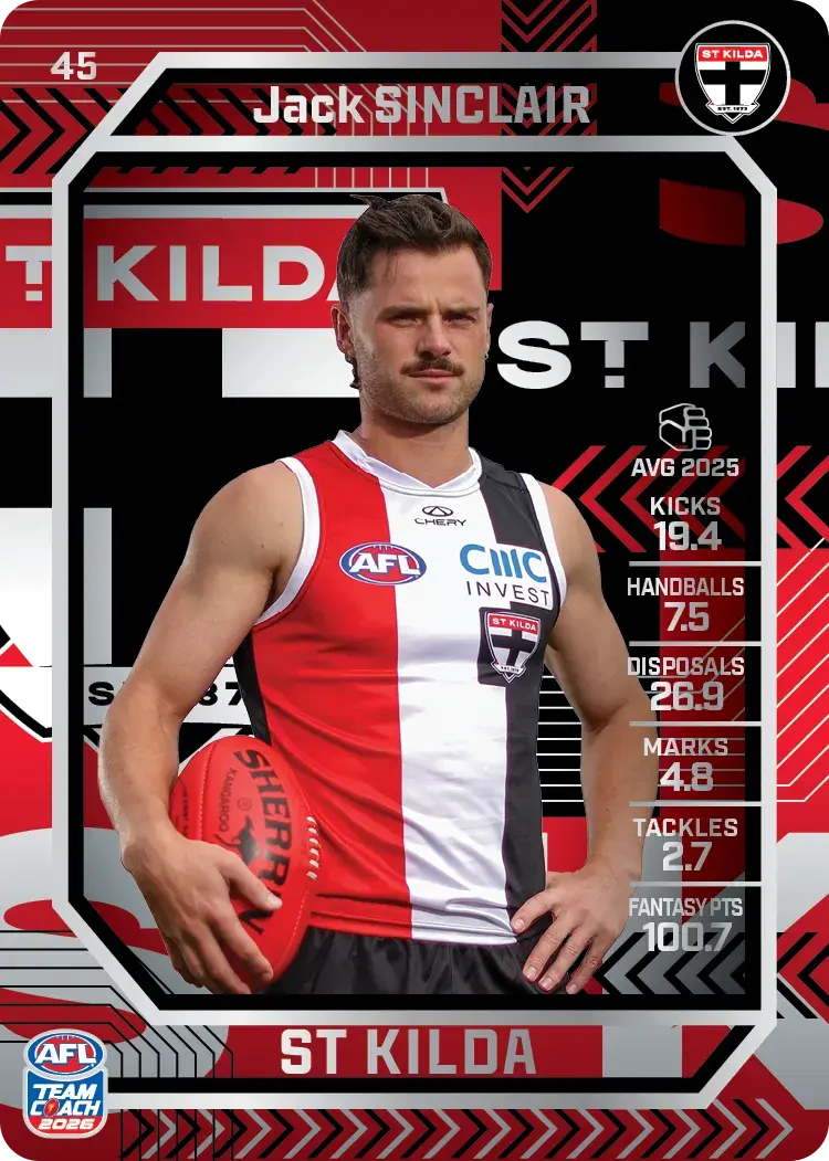 Teamcoach 2026 Base Silver Card #45 Jack Sinclair - St Kilda