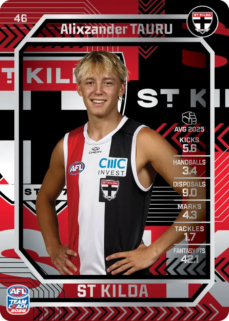 Teamcoach 2026 Base Silver Card #46 Alixzander Tauru - St Kilda