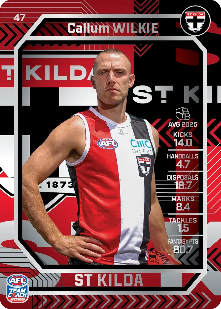 Teamcoach 2026 Base Silver Card #47 Callum Wilkie - St Kilda