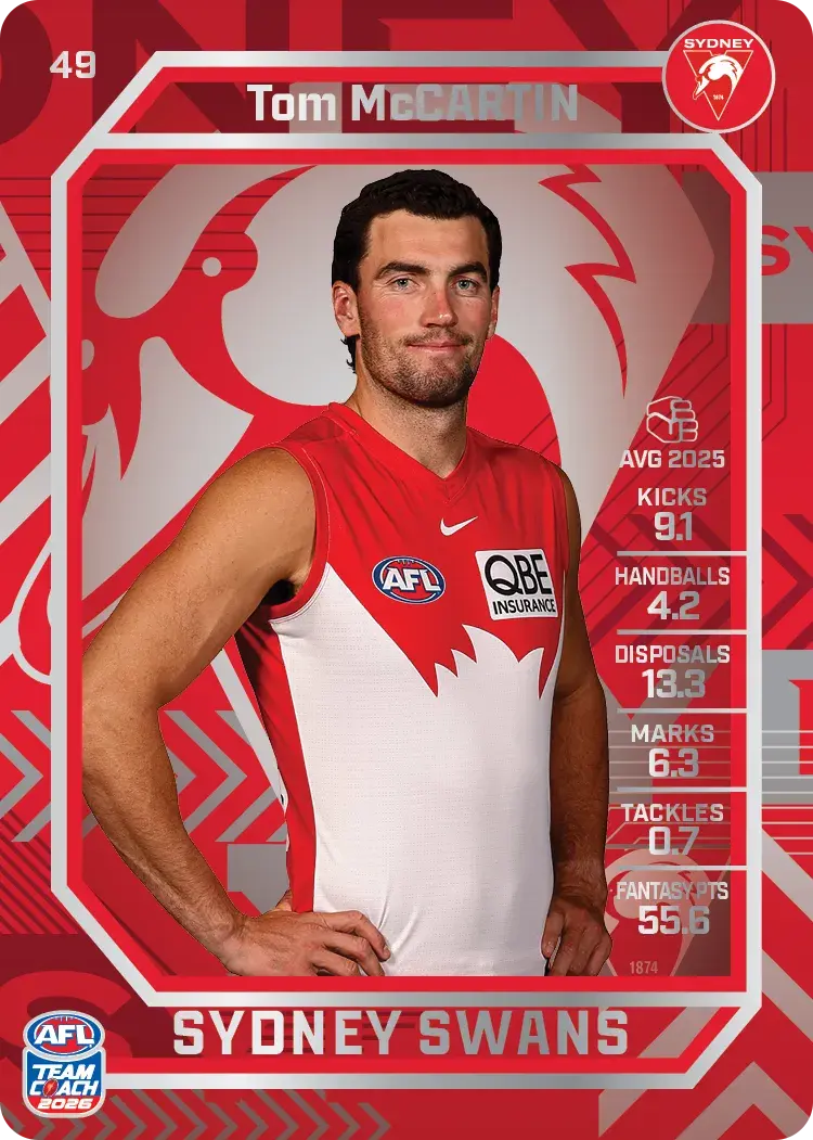 Teamcoach 2026 Base Silver Card #49 Tom McCartin - Sydney Swans