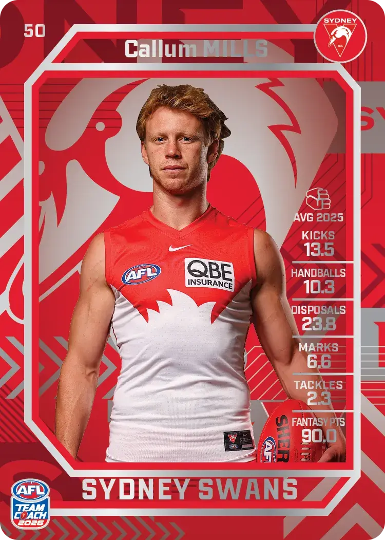 Teamcoach 2026 Base Silver Card #50 Callum Mills - Sydney Swans