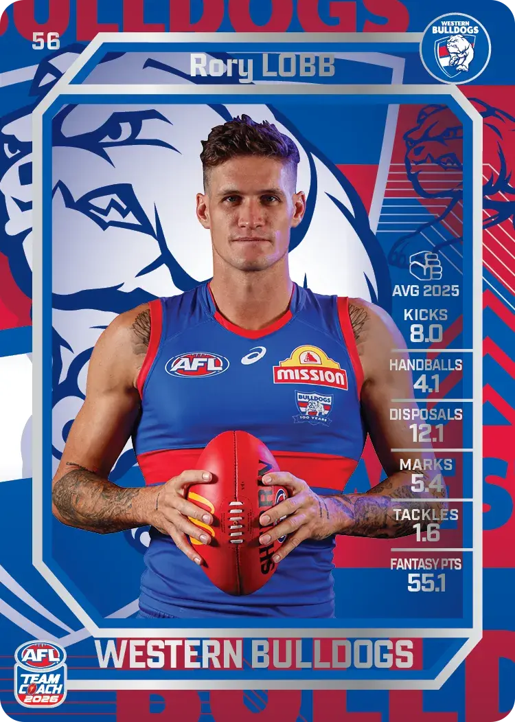Teamcoach 2026 Base Silver Card #56 Rory Lobb - Western Bulldogs