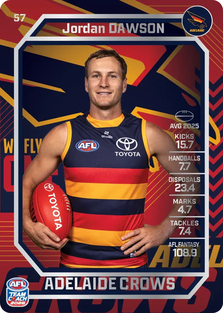 Teamcoach 2026 Base Silver Card #57 Jordan Dawson - Adelaide Crows