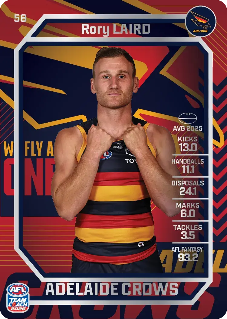Teamcoach 2026 Base Silver Card #58 Rory Laird - Adelaide Crows