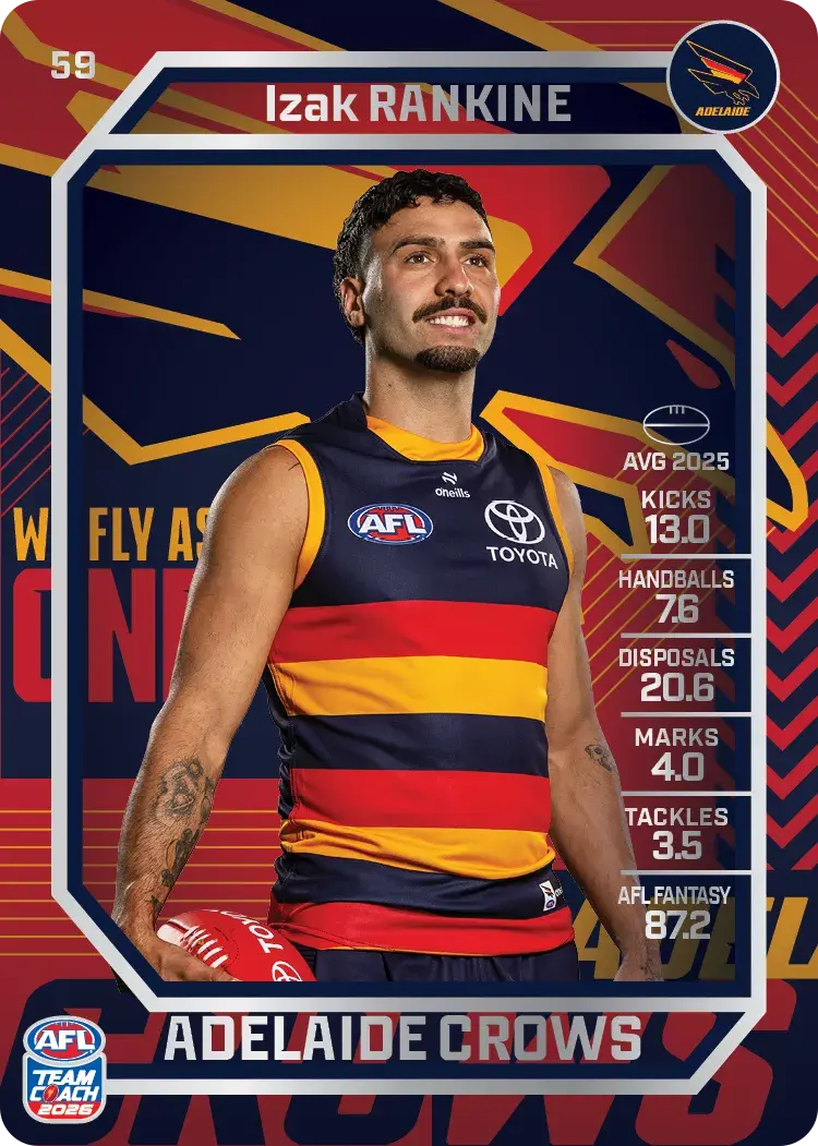 Teamcoach 2026 Base Silver Card #59 Izak Rankine - Adelaide Crows