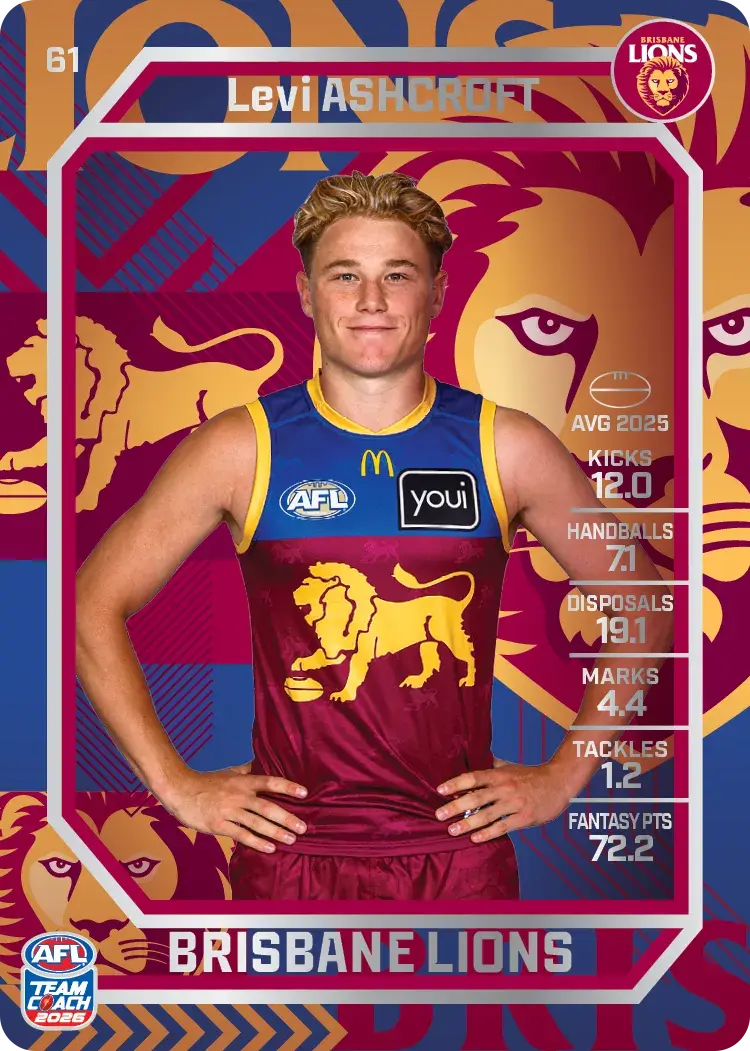 Teamcoach 2026 Base Silver Card #61 Levi Ashcroft - Brisbane Lions