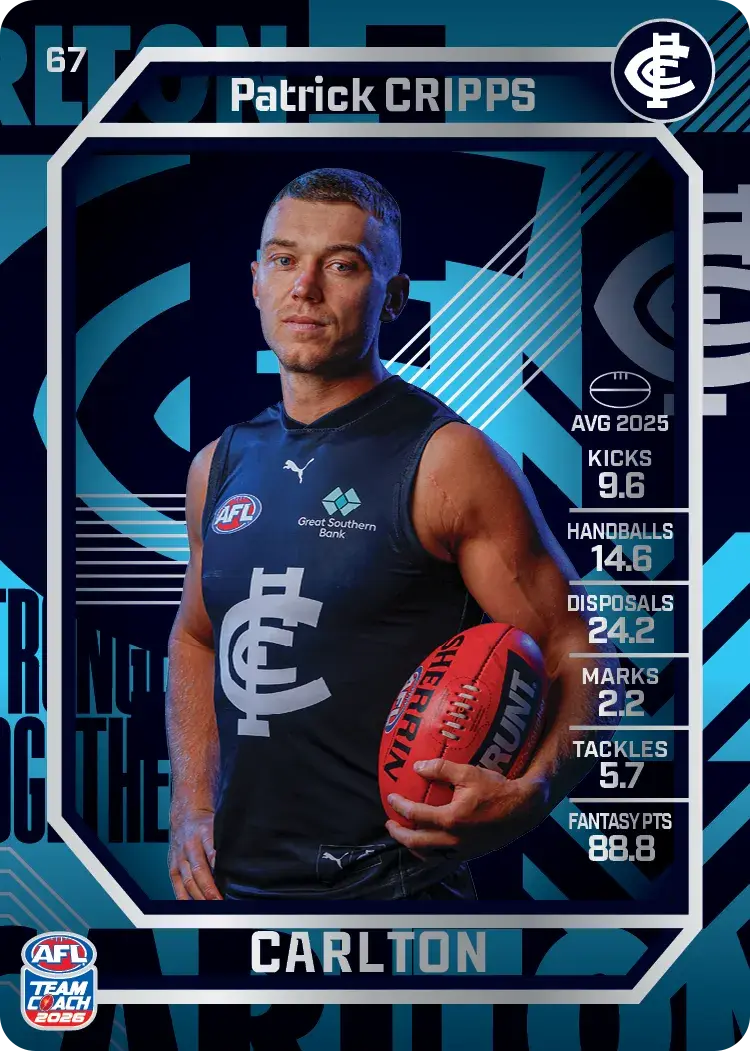 Teamcoach 2026 Base Silver Card #67 Patrick Cripps - Carlton