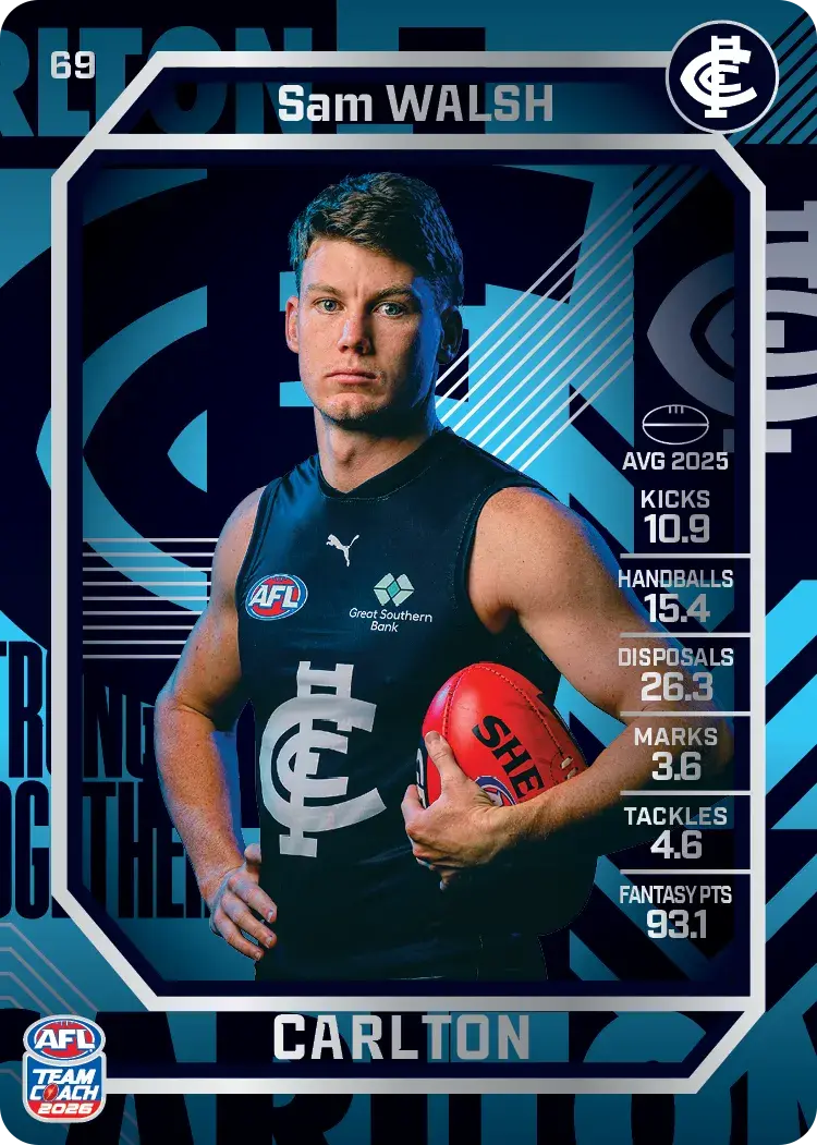 Teamcoach 2026 Base Silver Card #69 Sam Walsh - Carlton