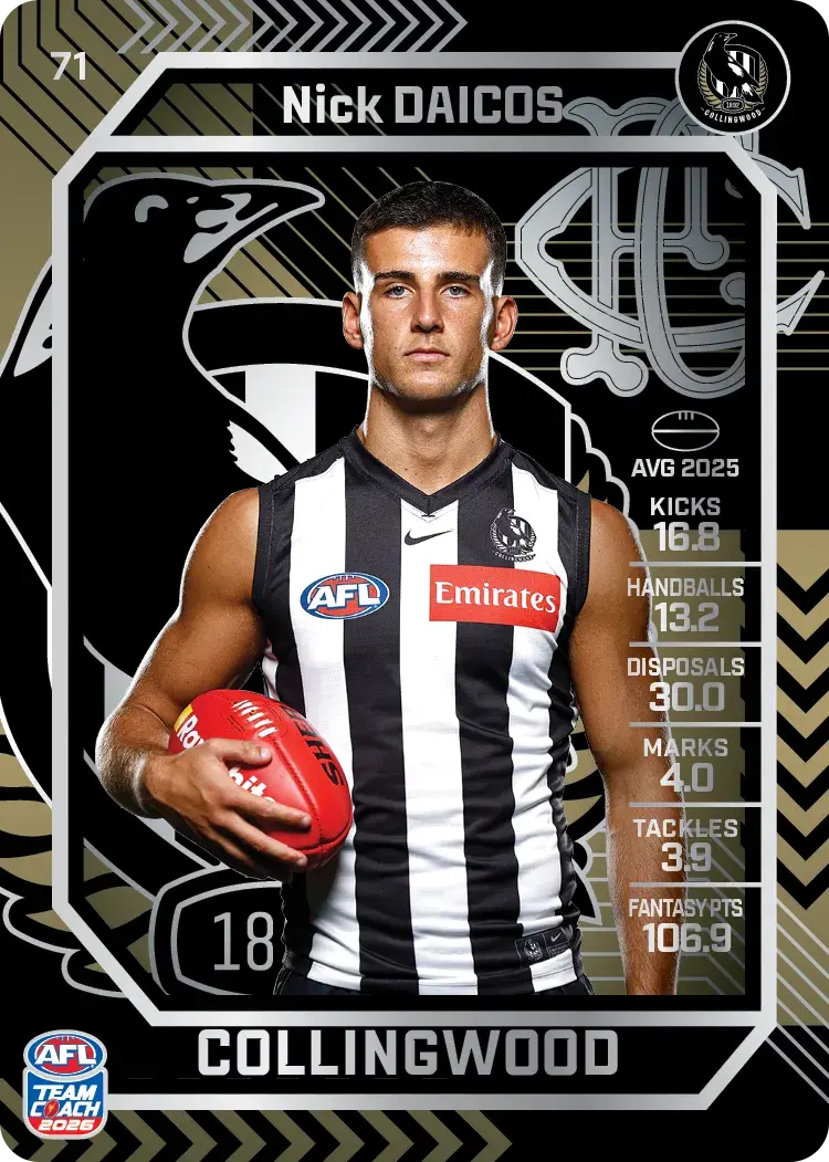 Teamcoach 2026 Base Silver Card #71 Nick Daicos - Collingwood