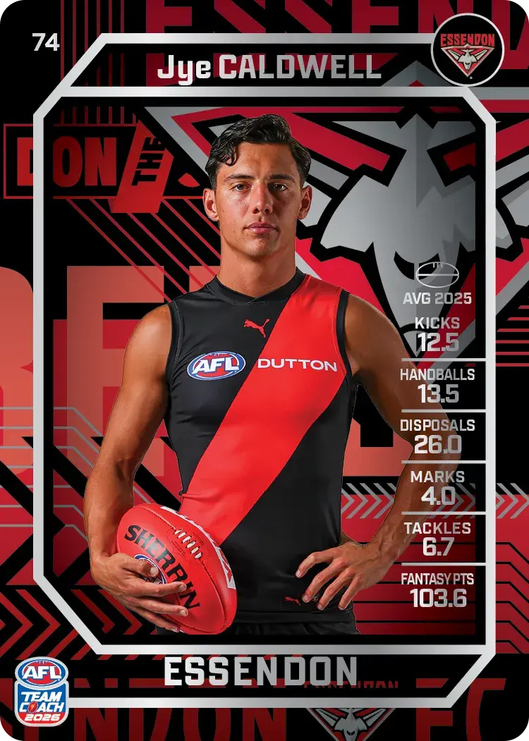 Teamcoach 2026 Base Silver Card #74 Jye Caldwell - Essendon