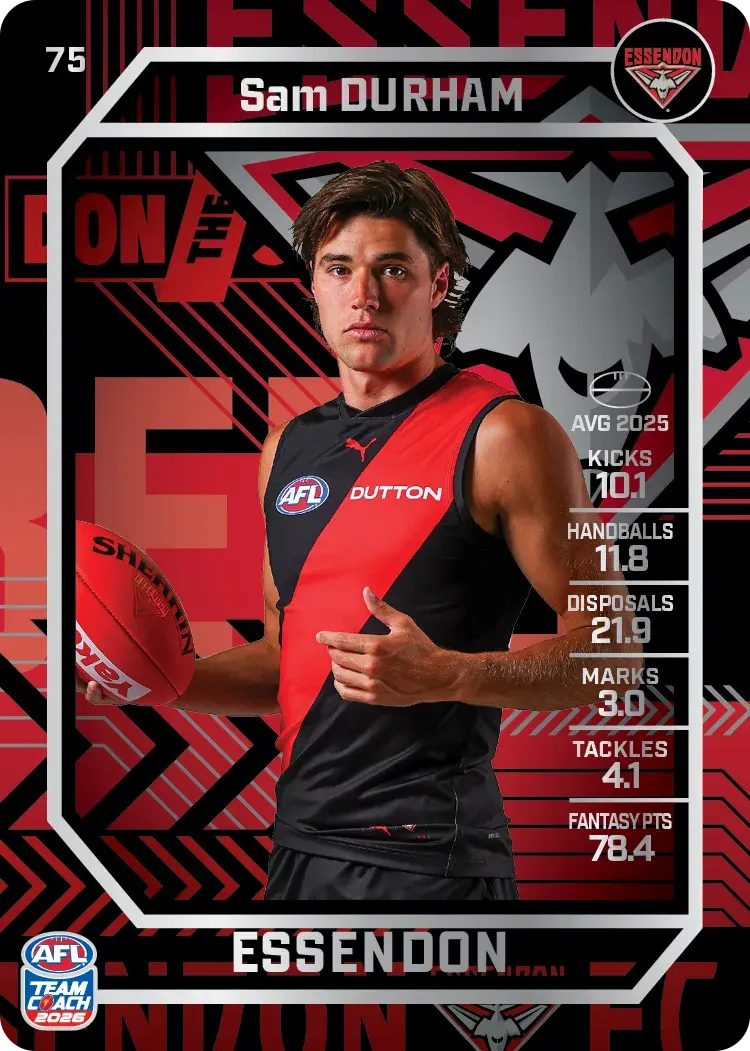 Teamcoach 2026 Base Silver Card #75 Sam Durham - Essendon