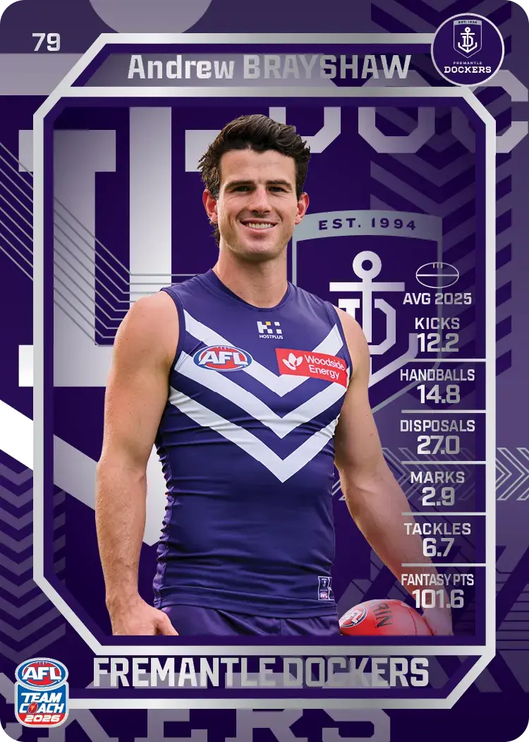Teamcoach 2026 Base Silver Card #79 Andrew Brayshaw - Fremantle