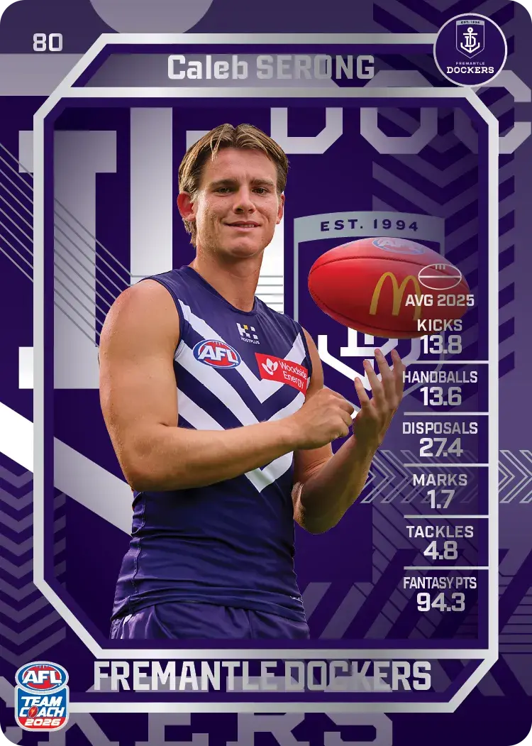 Teamcoach 2026 Base Silver Card #80 Caleb Serong - Fremantle