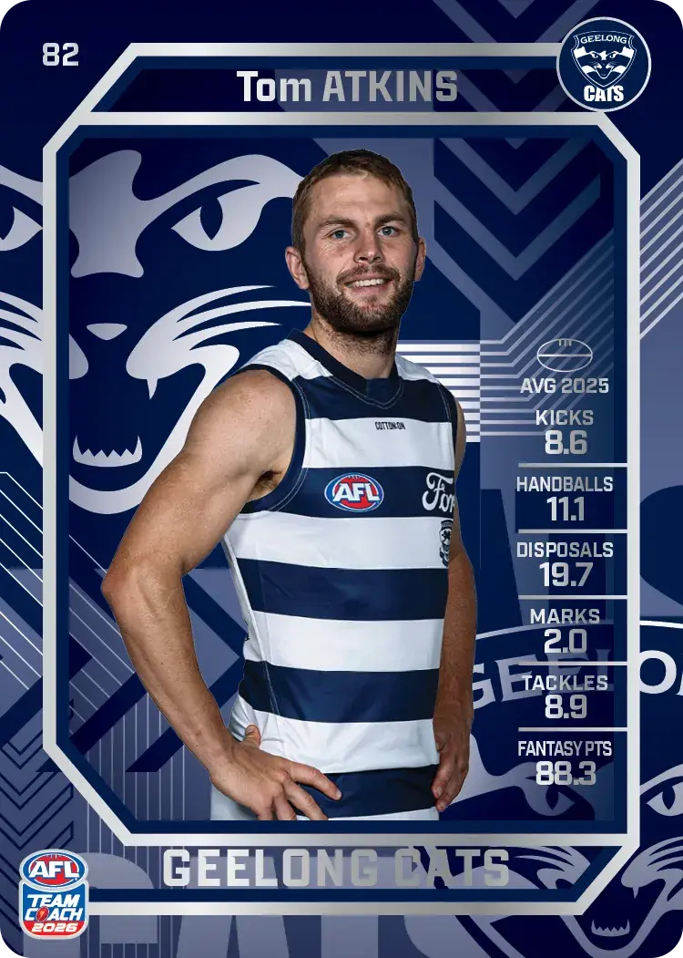 Teamcoach 2026 Base Silver Card #82 Tom Atkins - Geelong
