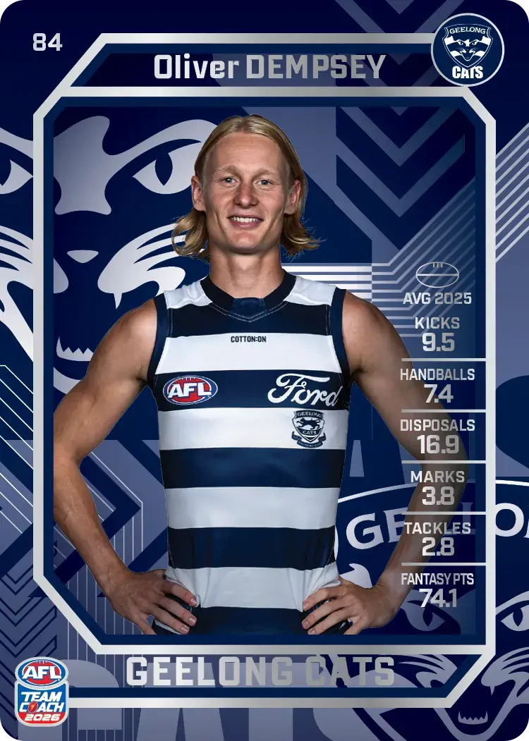 Teamcoach 2026 Base Silver Card #84 Oliver Dempsey - Geelong