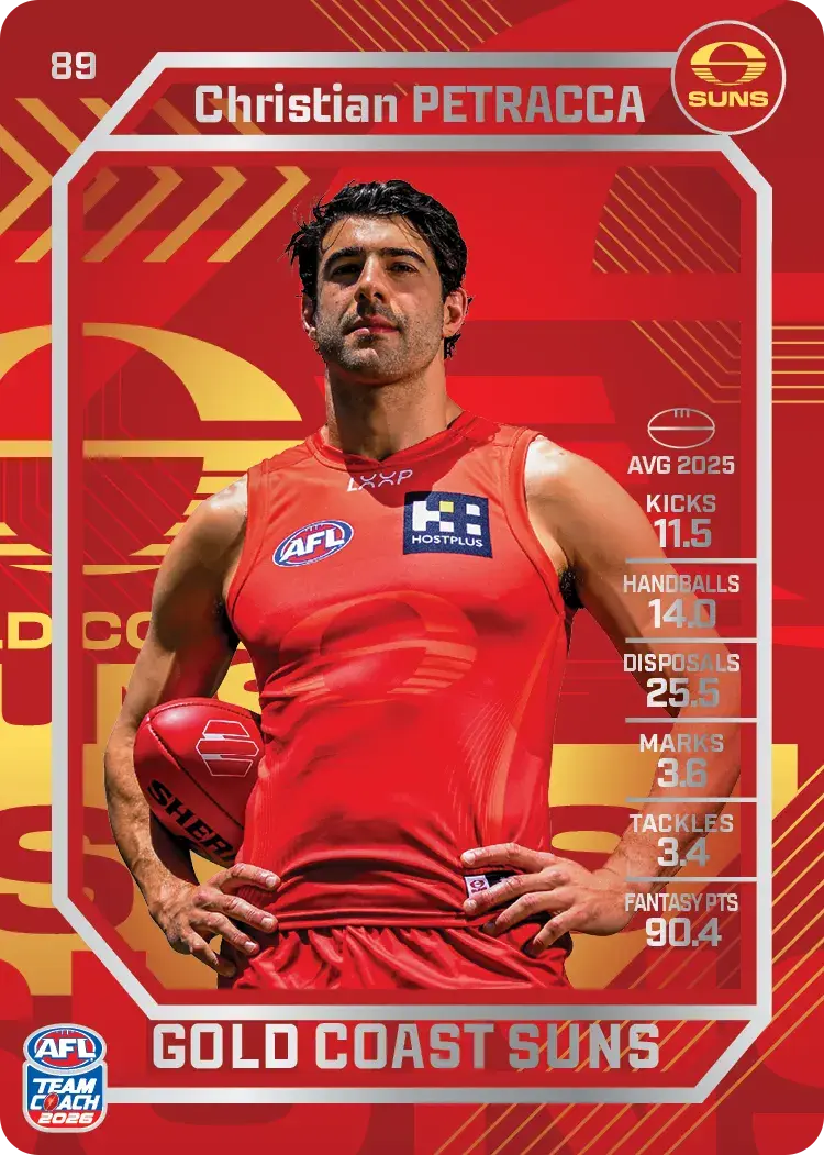 Teamcoach 2026 Base Silver Card #89 Christian Petracca - Gold Coast Suns