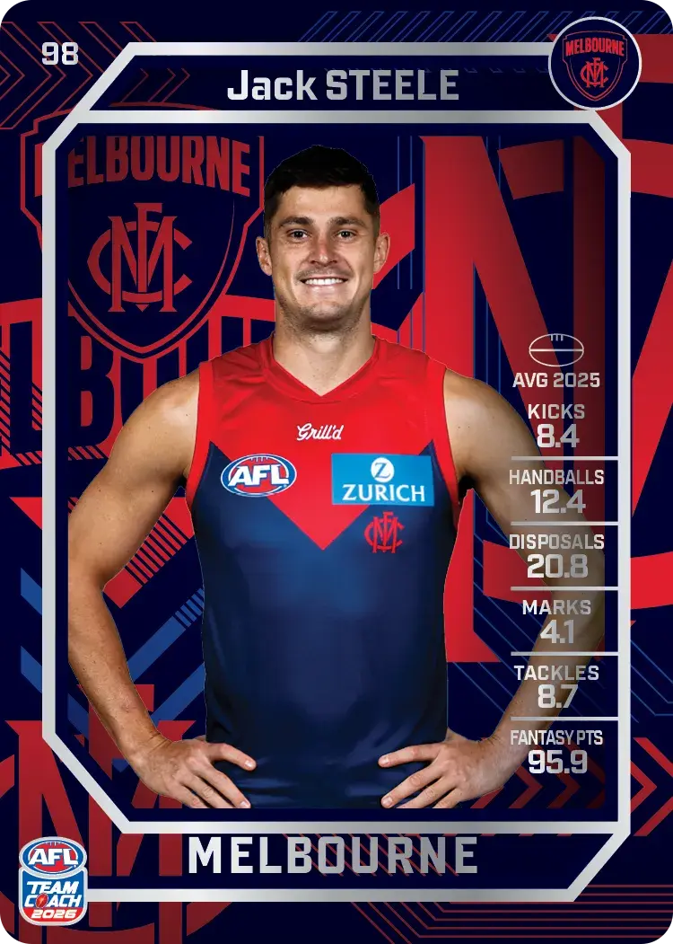 Teamcoach 2026 Base Silver Card #98 Jack Steele - Melbourne