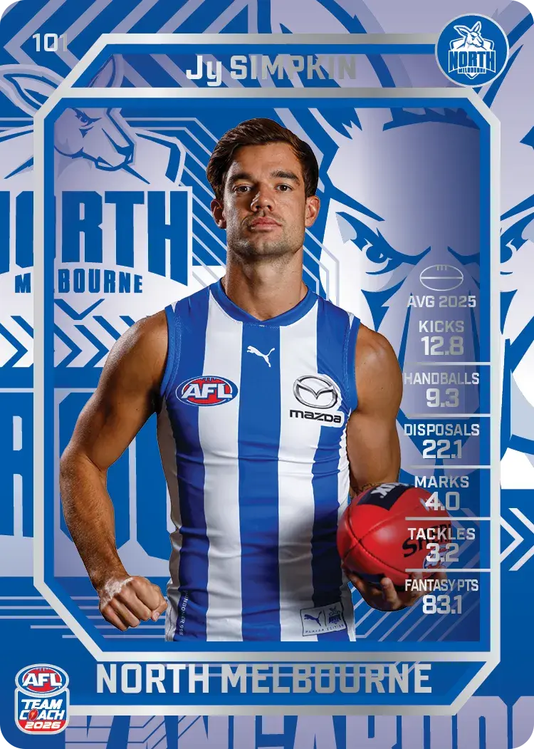 Teamcoach 2026 Base Silver Card #101 Jy Simpkin - North Melbourne