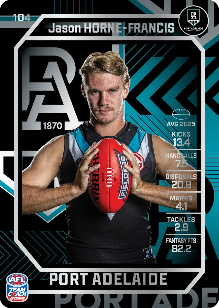 Teamcoach 2026 Base Silver Card #104 Jason Horne-Francis - Port Adelaide