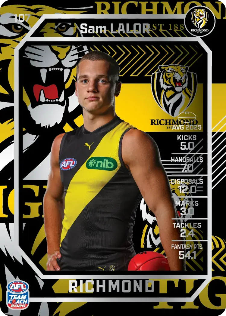 Teamcoach 2026 Base Silver Card #107 Sam Lalor - Richmond