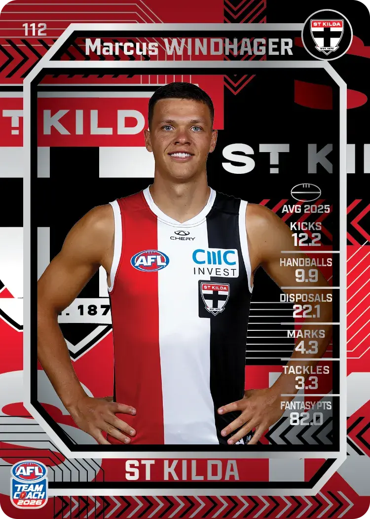 Teamcoach 2026 Base Silver Card #112 Marcus Windhager - St Kilda