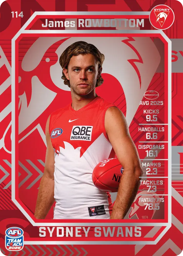 Teamcoach 2026 Base Silver Card #114 James Rowbottom - Sydney Swans