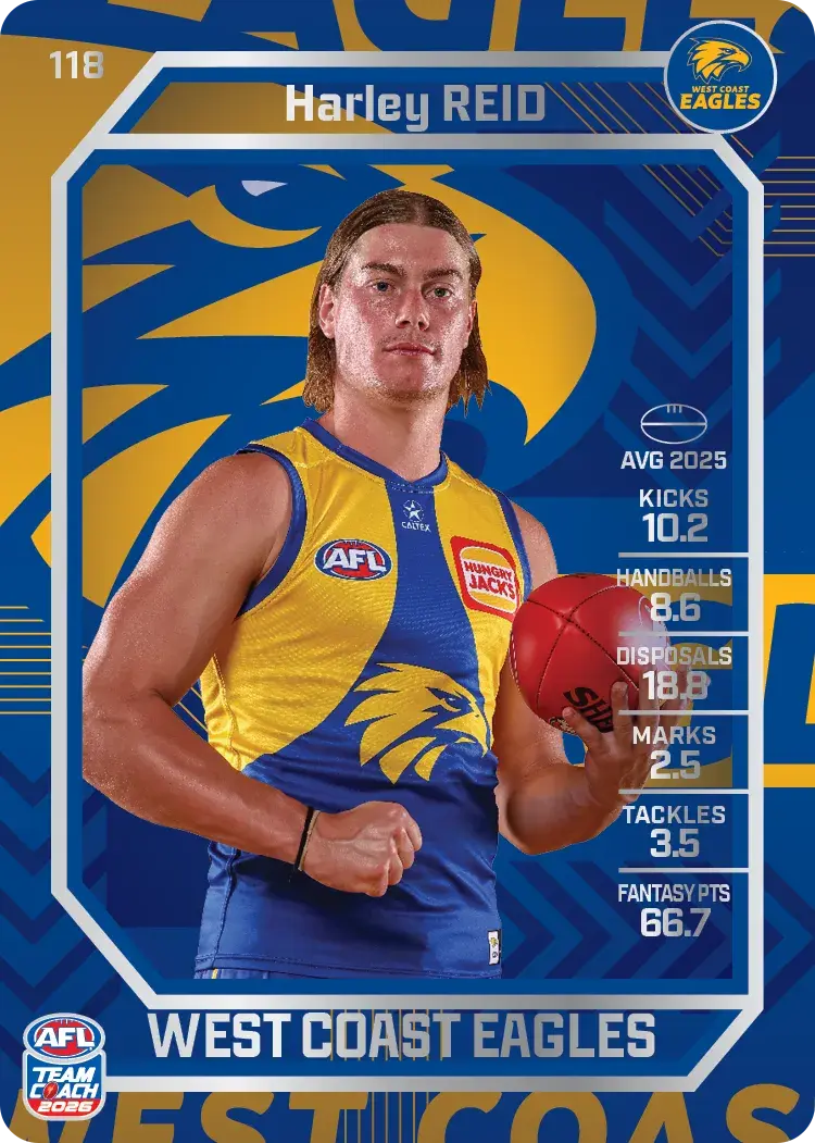 Teamcoach 2026 Base Silver Card #118 Harley Reid - West Coat Eagles
