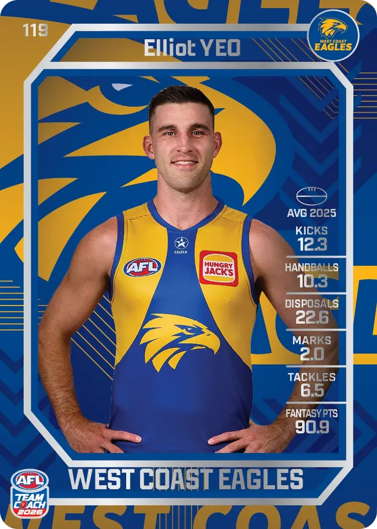 Teamcoach 2026 Base Silver Card #119 Elliot Yeo - West Coast Eagles
