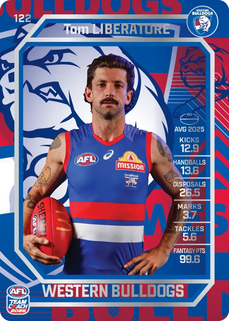 Teamcoach 2026 Base Silver Card #122 Tom Libertore - Western Bulldogs