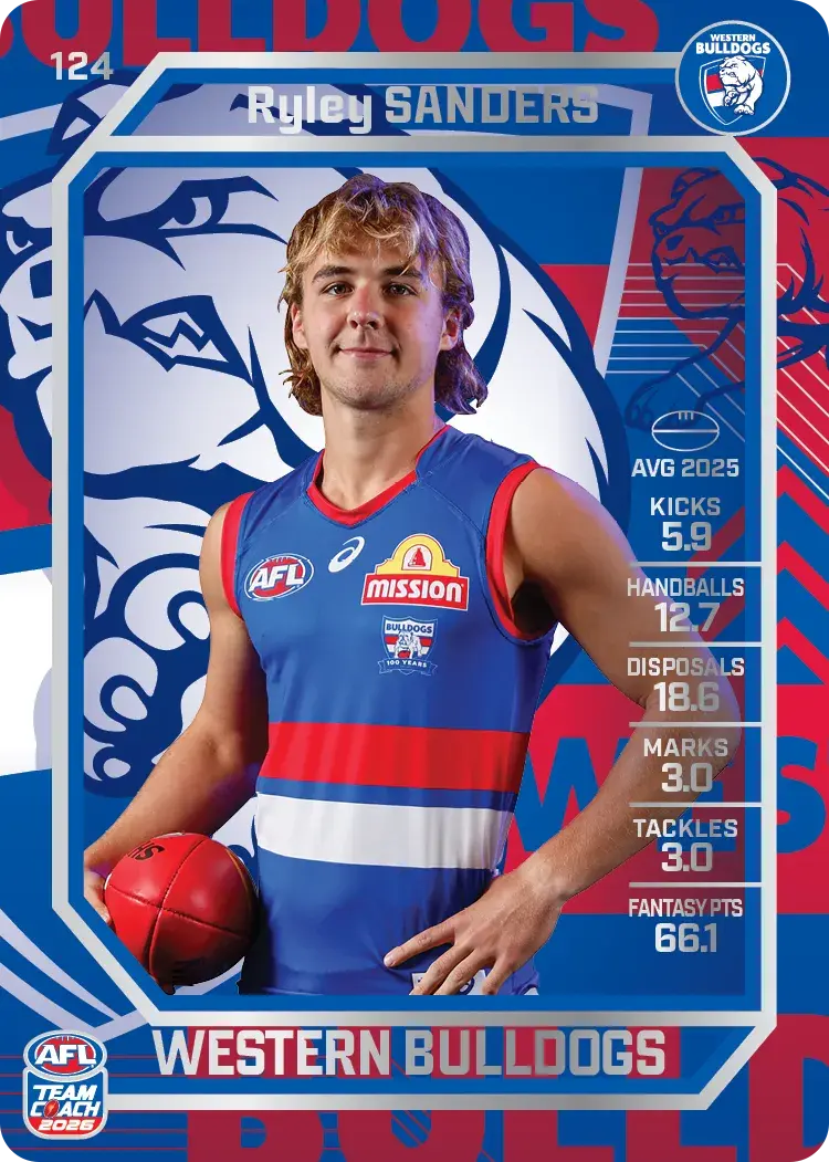 Teamcoach 2026 Base Silver Card #124 Ryley Sanders - Western Bulldogs