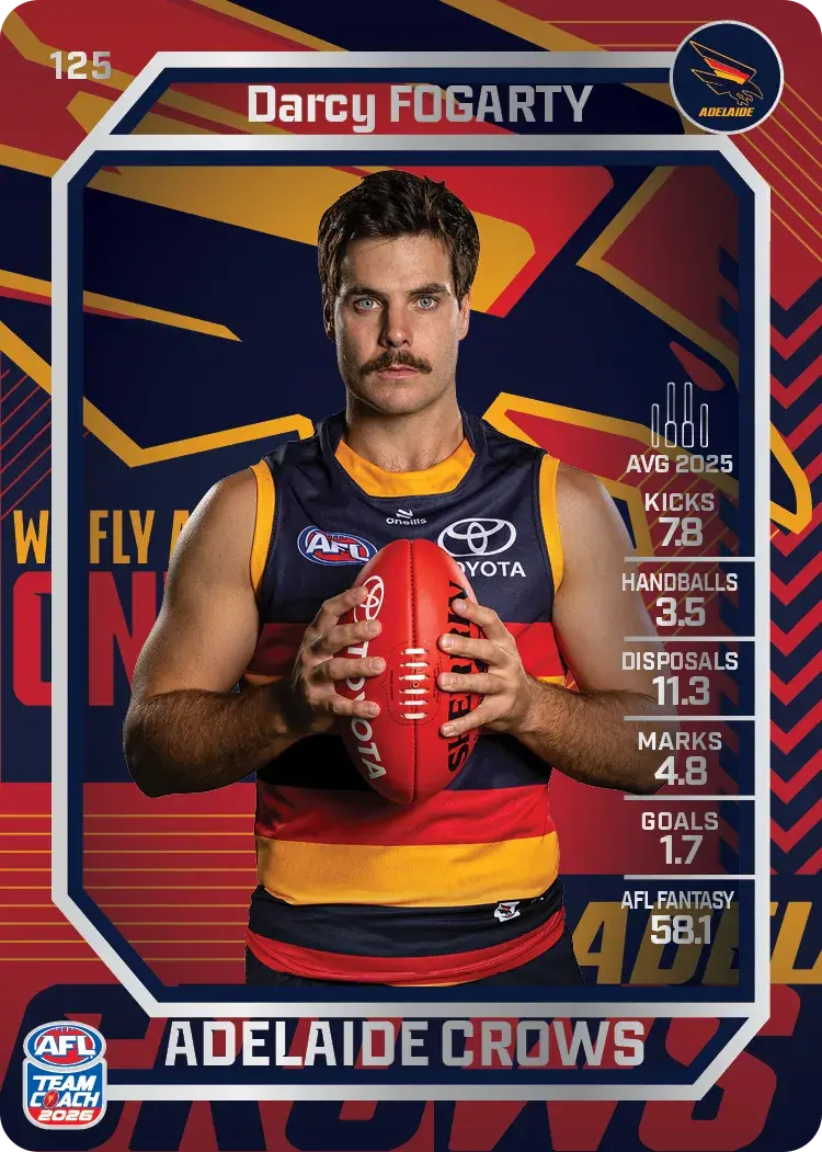 Teamcoach 2026 Base Silver Card #125 Darcy Fogarty - Adelaide Crows