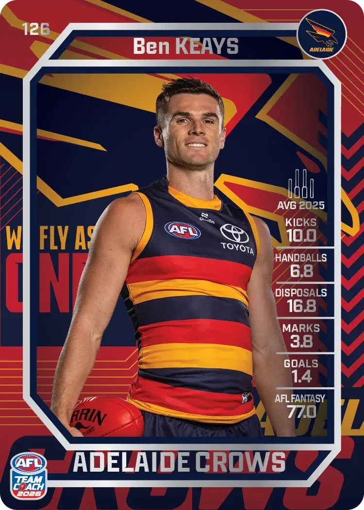 Teamcoach 2026 Base Silver Card #126 Ben Keays - Adelaide Crows